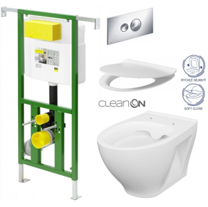 /SET/VIEGA - Eko PLUS modul do jadra WC čelnej ovládanie SET + ovládacie tlačidlo CHRÓM + WC CERSANIT MODUO CLEANON + SEDADLO (V622176CR MO1)