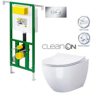 /SET/VIEGA - Eko PLUS modul do jadra WC čelnej ovládanie SET + ovládacie tlačidlo CHRÓM + WC CERSANIT URBAN HARMONY CLEAN ON + SEDADLO (V622176CR HA1)