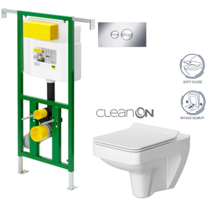 /SET/VIEGA - Eko PLUS modul do jádra WC čelní ovládání SET + ovládací tlačítko CHROM + WC CERSANIT SPLENDOUR CLEANON + SEDÁTKO (V622176CR SP1)