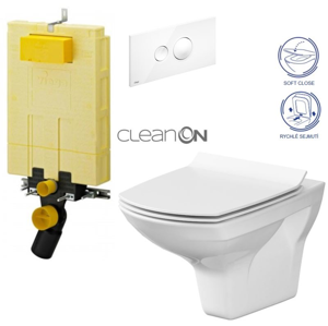 /SET/VIEGA - SET MONO modul WC čelné ovládanie + ovládacie tlačidlo BIELE + WC CERSANIT CARINA CLEAN ON + SEDADLO (V606732BI Ca3)
