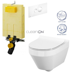 /SET/VIEGA - SET MONO modul WC čelné ovládanie + ovládacie tlačidlo BIELE + WC CERSANIT CREA OVÁL CLEAN ON + SEDÁTKA (V606732BI CR1)