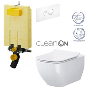 /SET/VIEGA - SET MONO modul WC čelné ovládanie + ovládacie tlačidlo BIELE + WC CERSANIT METROPOLITAN CLAON ON + sedák (V606732BI ME1)