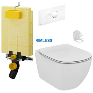 /SET/VIEGA - SET MONO modul WC čelné ovládanie + ovládacie tlačidlo BIELE + WC TESI RIMLESS (V606732BI TE2)