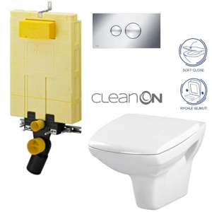 /SET/VIEGA - SET MONO modul WC čelné ovládanie + ovládacie tlačidlo CHRÓM + WC CERSANIT CARINA CLEAN ON + SEDADLO (V606732CR CA2)