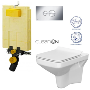 /SET/VIEGA - MONO modul WC čelné ovládanie + ovládacie tlačidlo CHRÓM + WC CERSANIT COMO CLEAN ON + SEDADLO (V606732CR CO1)