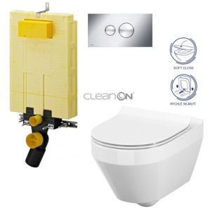 /SET/VIEGA - MONO modul WC čelné ovládanie + ovládacie tlačidlo CHRÓM + WC CERSANIT CREA OVÁL CLEAN ON + SEDADLO (V606732CR CR1)
