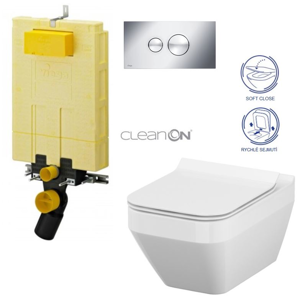 /SET/VIEGA - SET MONO modul WC čelné ovládanie + ovládacie tlačidlo CHRÓM + WC CERSANIT CREA ŠTVOREC CLEAN ON + SEDADLO (V606732CR CR2)
