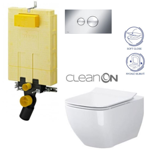 /SET/VIEGA - MONO modul WC čelné ovládanie + ovládacie tlačidlo CHRÓM + WC CERSANIT METROPOLITAN CLEAN ON + SEDADLO (V606732CR ME1)