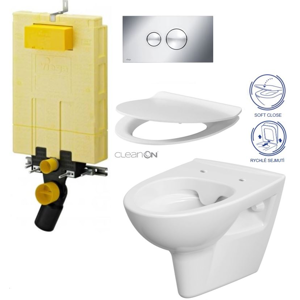/SET/VIEGA - SET MONO modul WC čelní ovládání + ovládací tlačítko CHROM + WC CERSANIT PARVA CLEANON + SEDÁTKO (V606732CR PA2)