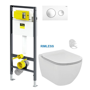 VIEGA Presvista modul DRY pre WC vrátane tlačidla Style 20 bielej + WC Ideal Standard Tesi se sedlem RIMLESS V771973 STYLE20BI TE2