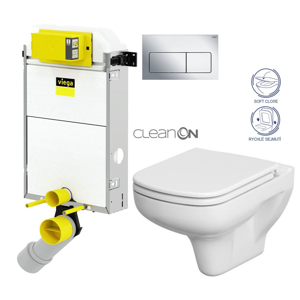 VIEGA Presvista modul PURE pro WC včetně tlačítka Life5 CHROM + WC CERSANIT CLEANON COLOUR + SEDÁTKO (V771928 LIFE5CR CN1)