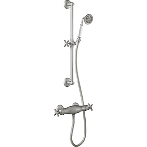 TRES - Sprchový set s termostatickou batériou · Posuvná tyč s dĺžkou 600 mm. · Ručná sprcha, proti usa. vôd. kameňa. · Flexi hadica s dvojitým opletom. (24216402AC)