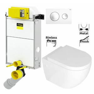 VIEGA Presvista modul PURE pre WC vrátane tlačidla Style 20 bielej + WC REA CARLO MINI RIMFLESS + SEDADLO V771928 STYLE20BI CM1